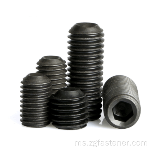 Black Oxide Coating Hexagon Socket Set Skru dengan titik cawan DIN916